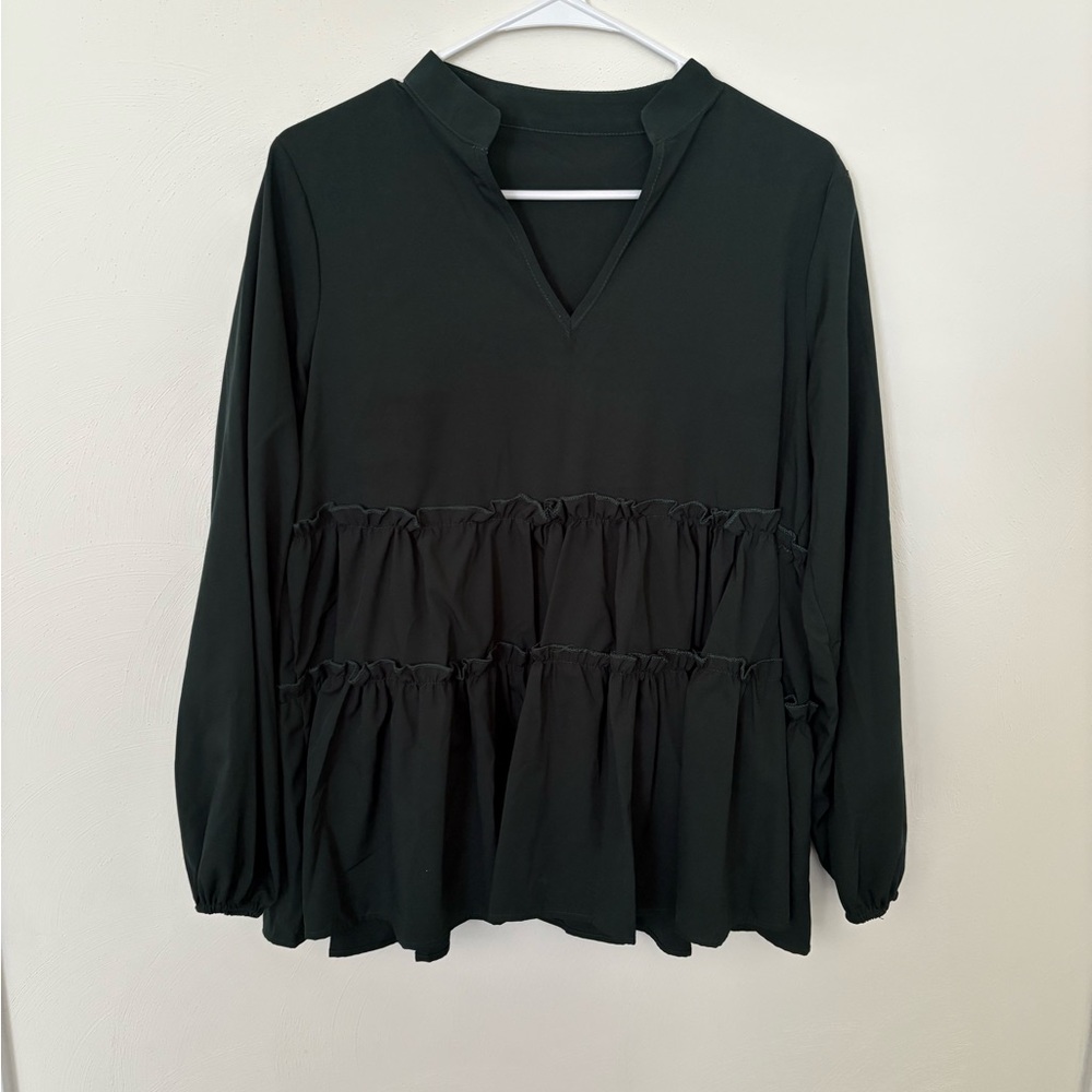 SHEIN Dark Green Ruffle Blouse